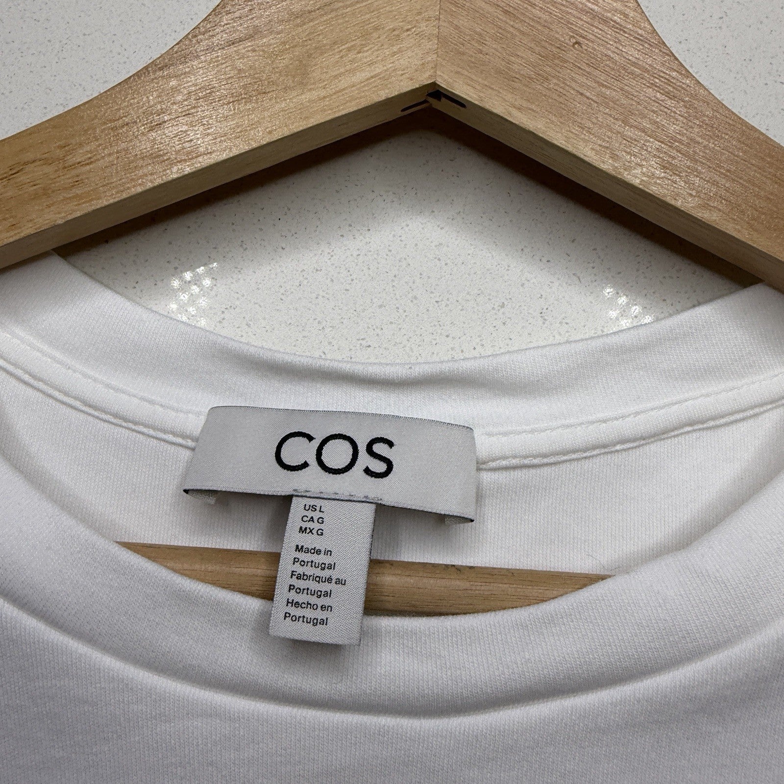 Cos T-Shirt White Boxy Cropped T-Shirt Blouse Women’s Size L Oversized — image 6 of 8